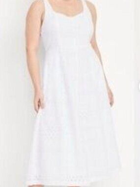 Old Navy Fit & Flare White Eyelet Midi Dress with Pockets | White | XL